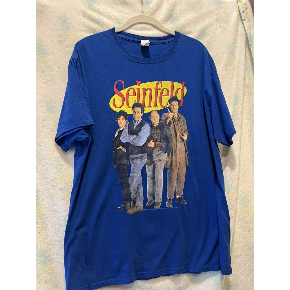New Seinfeld Men TV Show Jerry, George, Kramer & Elaine Blue T-Shirt SZ Med